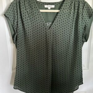 Monday Fun Green Polka Dot Blouse sz Large